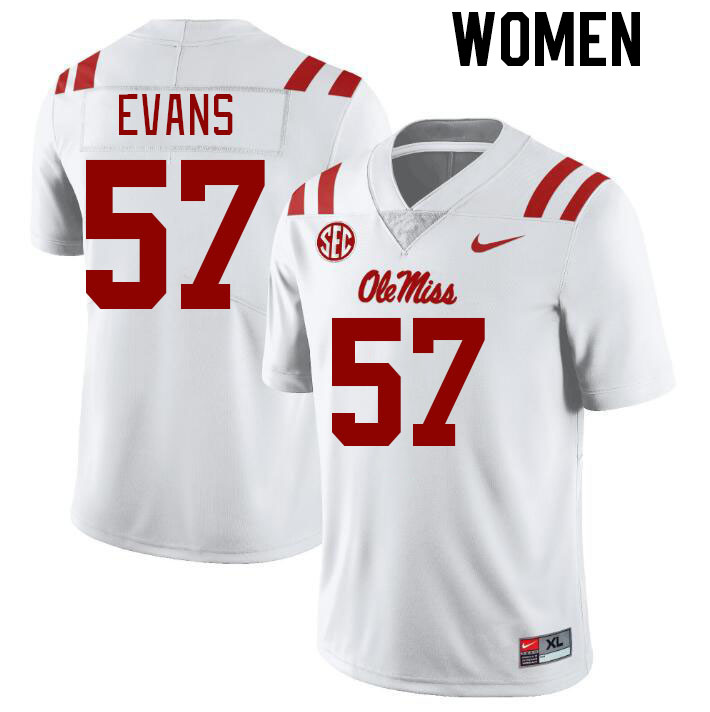 Women #57 Paris Evans Ole Miss Rebels College Football Jerseys Stitched-White